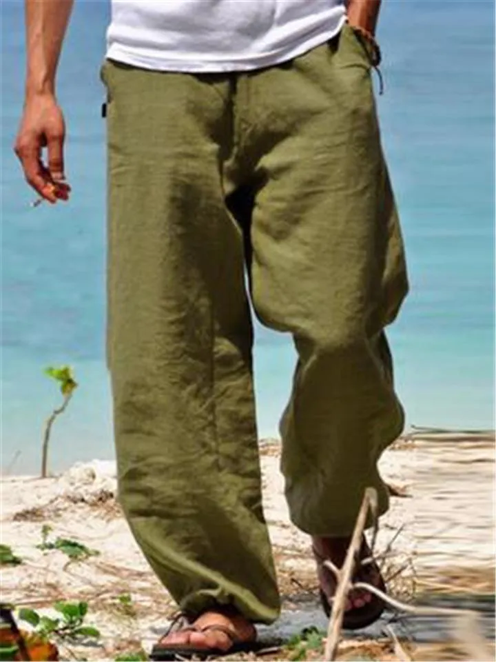 Soft Cotton&Linen Elastic Waist Beach Pants