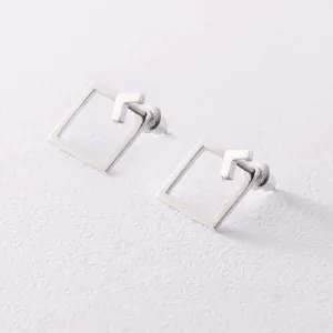 Square Stud Earrings Solid Silver Minimal Design Ear Jackets