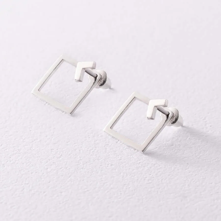 Square Stud Earrings Solid Silver Minimal Design Ear Jackets