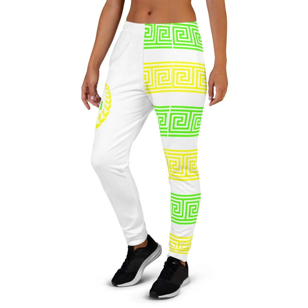 STFU Greek Joggers - Green & Yellow on White