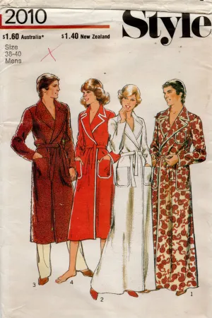 Style 2010 Mens Wide Collared Bath Robe in 2 Length 1970s Vintage Sewing Pattern Size 38 - 40 UNCUT Factory Folded