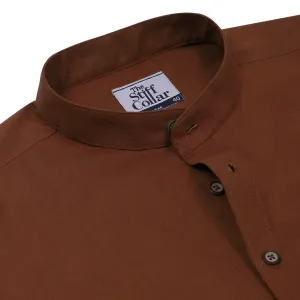 Tawny Brown Mandarin Collar Cotton Shirt