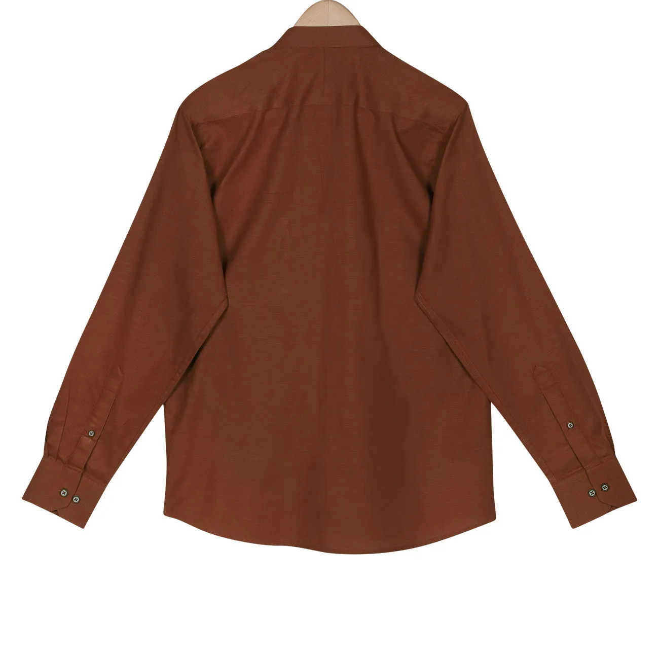 Tawny Brown Mandarin Collar Cotton Shirt