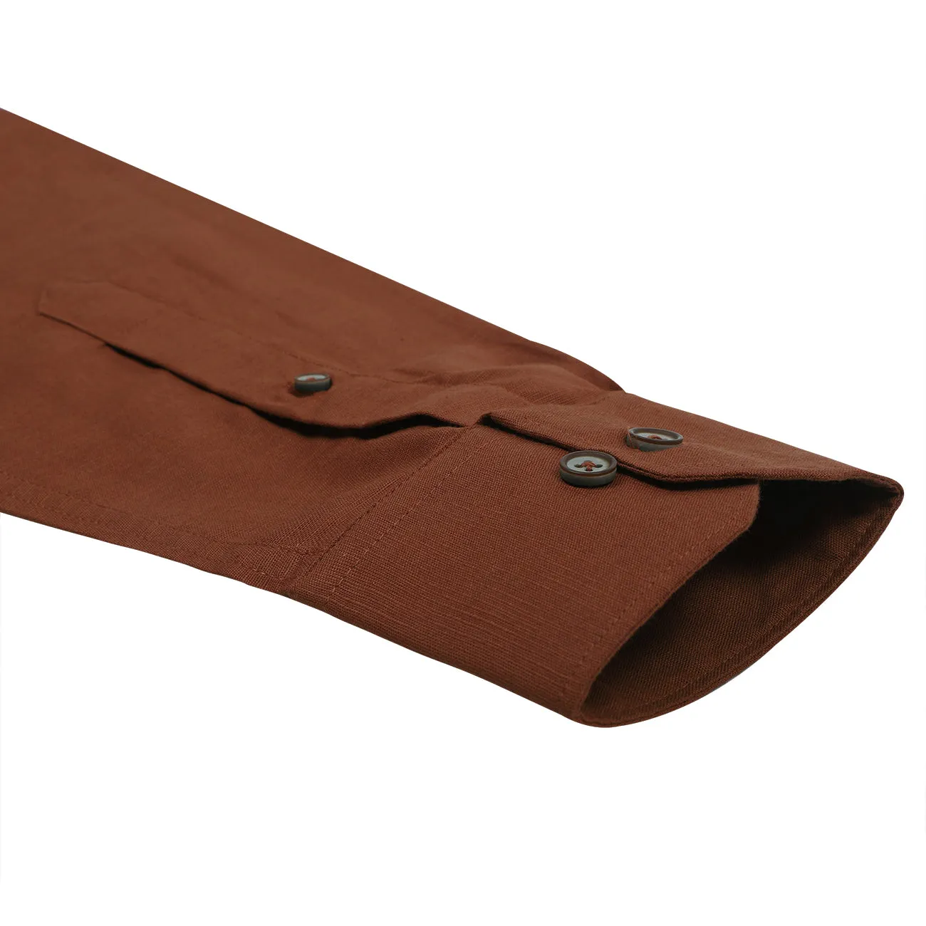 Tawny Brown Mandarin Collar Cotton Shirt