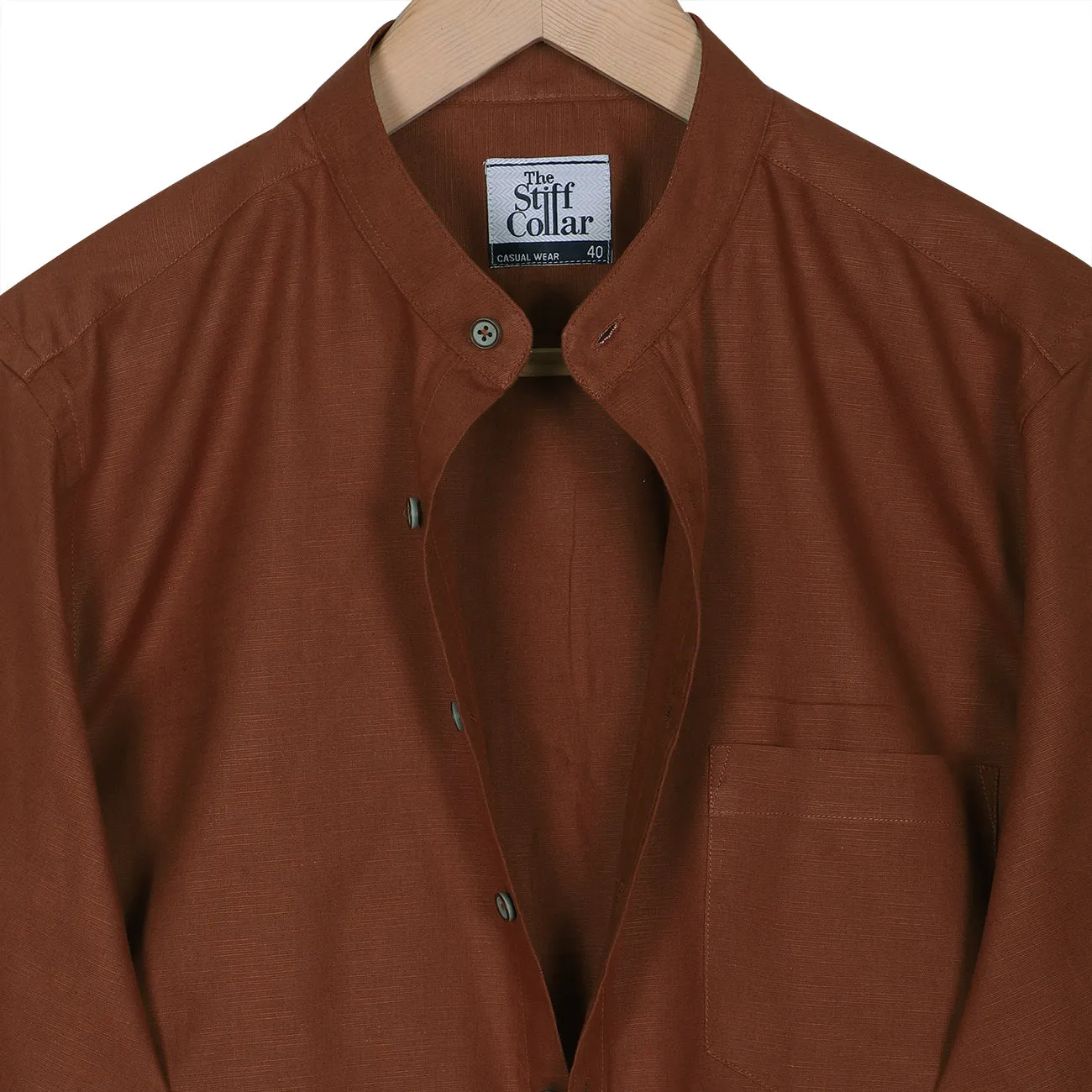 Tawny Brown Mandarin Collar Cotton Shirt