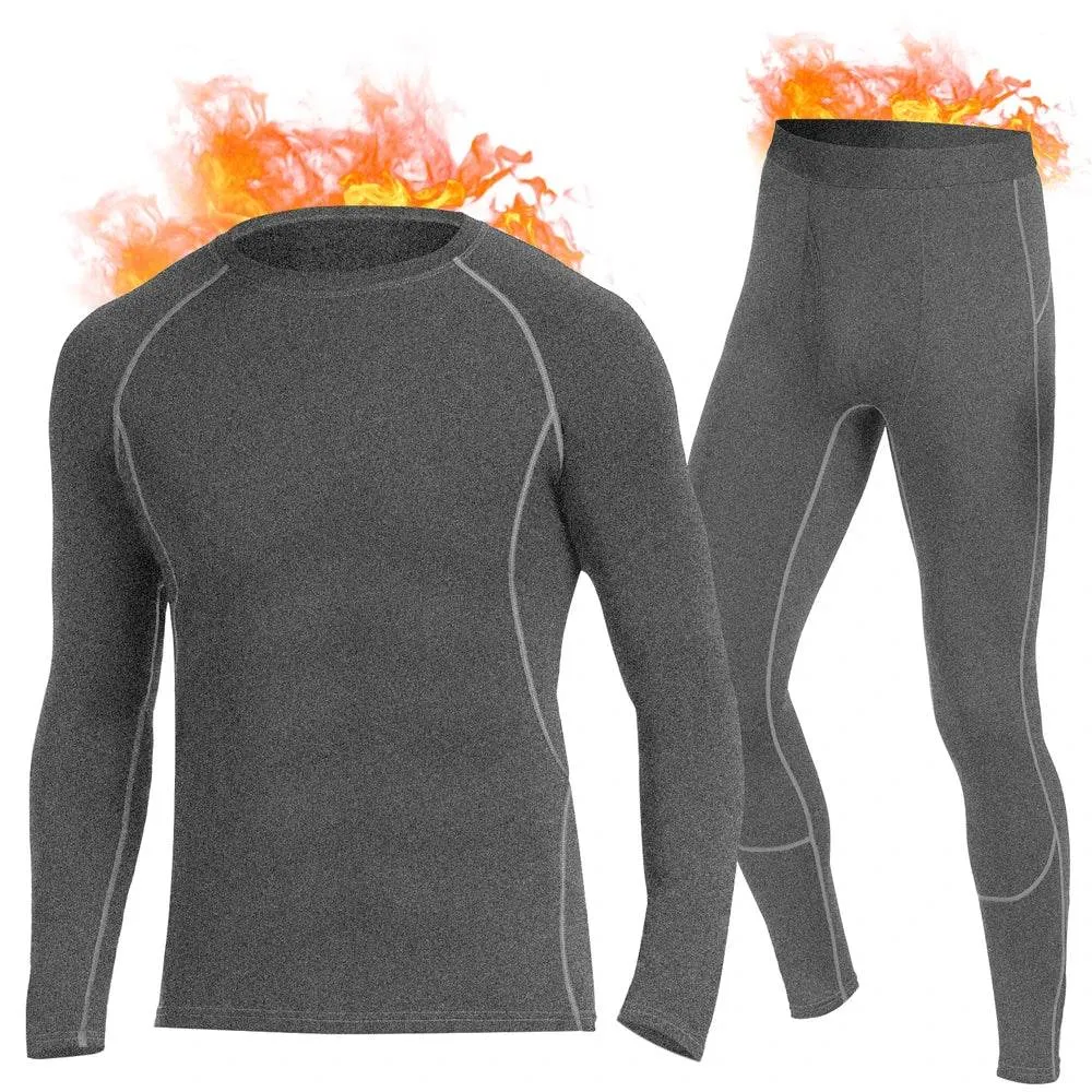 Thermal Underwear Set Mens Long Johns Quick Dry Base Layer with Fleece Lined Compression