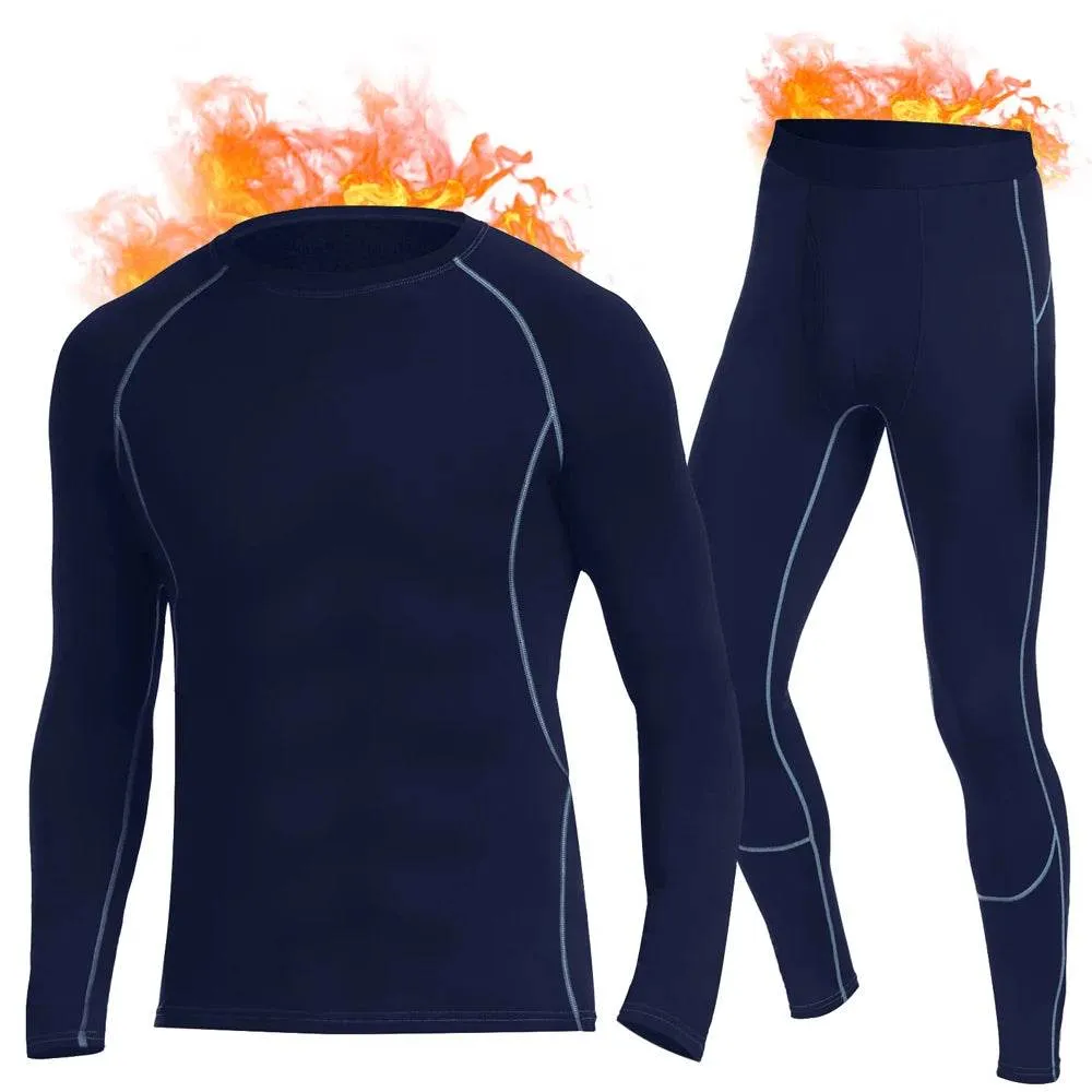 Thermal Underwear Set Mens Long Johns Quick Dry Base Layer with Fleece Lined Compression