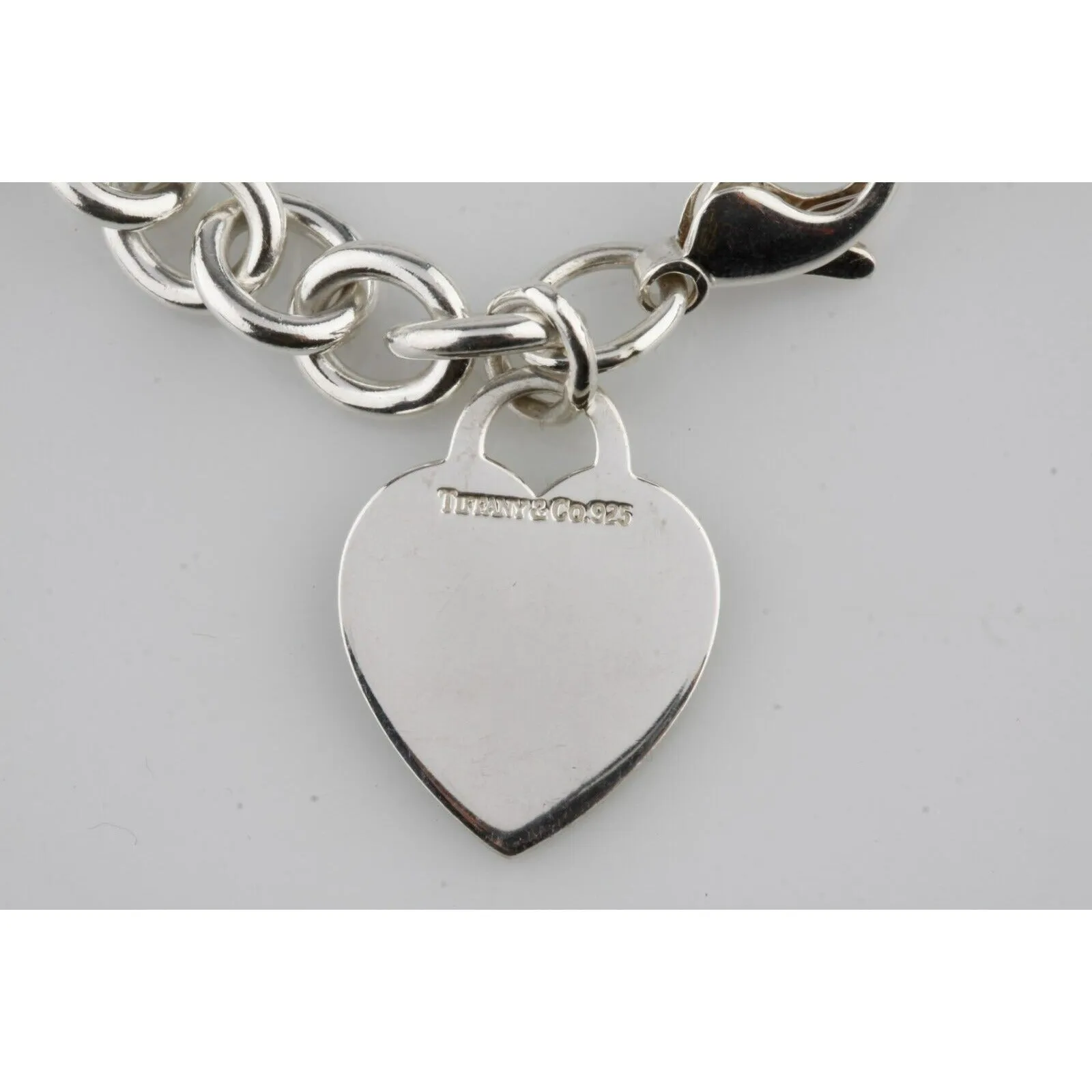 Tiffany & Co. Sterling Silver Blank Heart Tag Charm Bracelet 7"