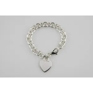 Tiffany & Co. Sterling Silver Blank Heart Tag Charm Bracelet 7"