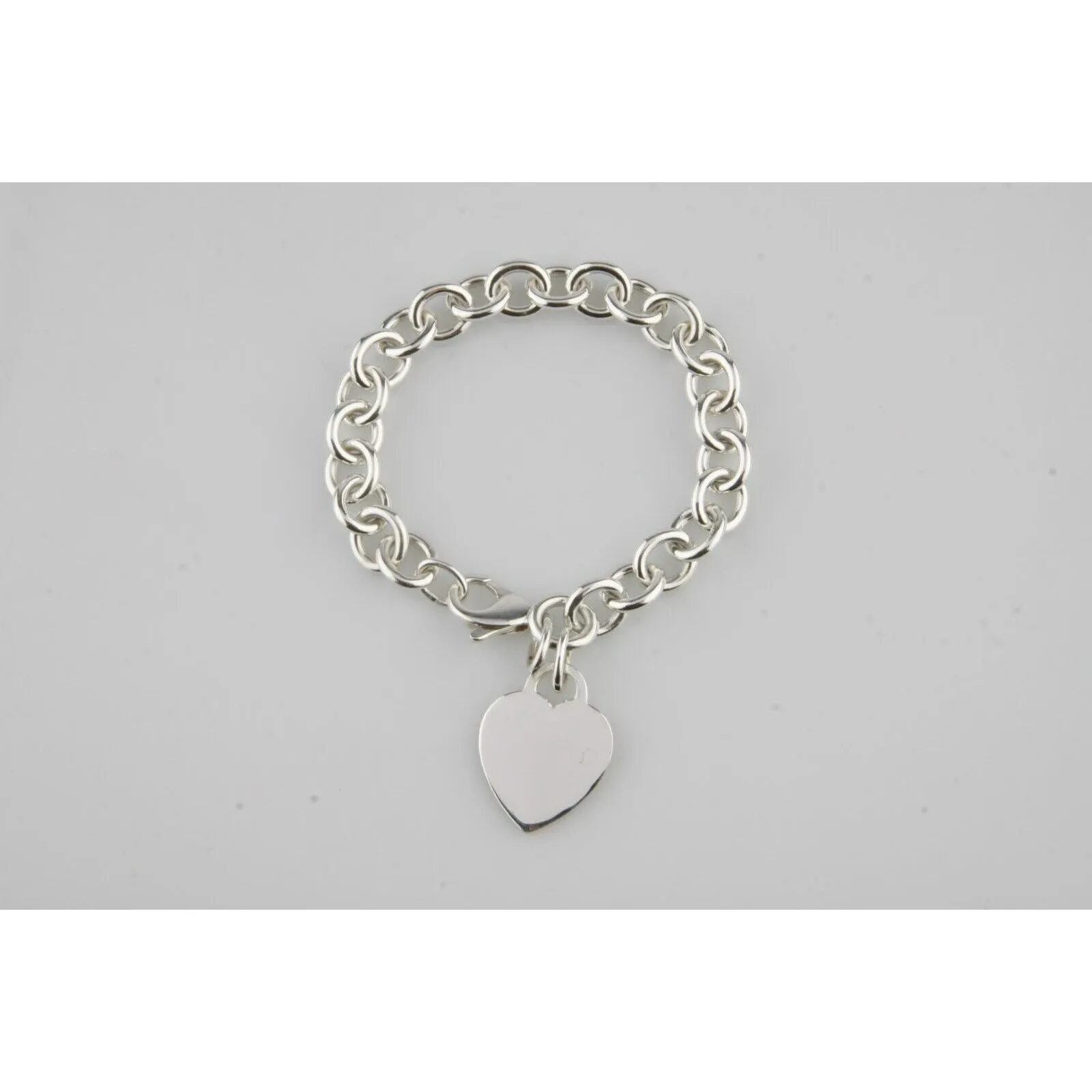 Tiffany & Co. Sterling Silver Blank Heart Tag Charm Bracelet 7"