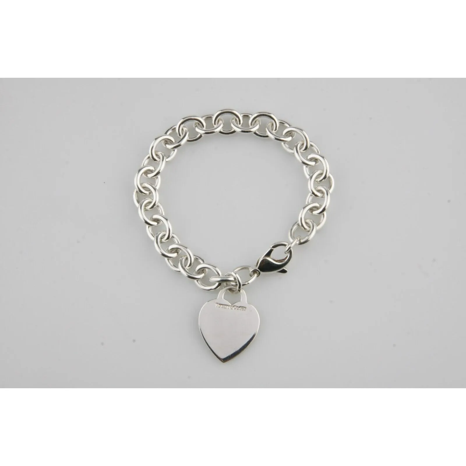 Tiffany & Co. Sterling Silver Blank Heart Tag Charm Bracelet 7"