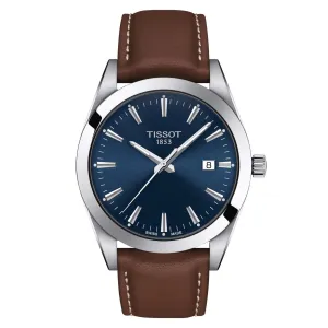Tissot Men's Watch Gentleman Blue 40mm Steel Quartz Leather Brown T127.410.16.041.00