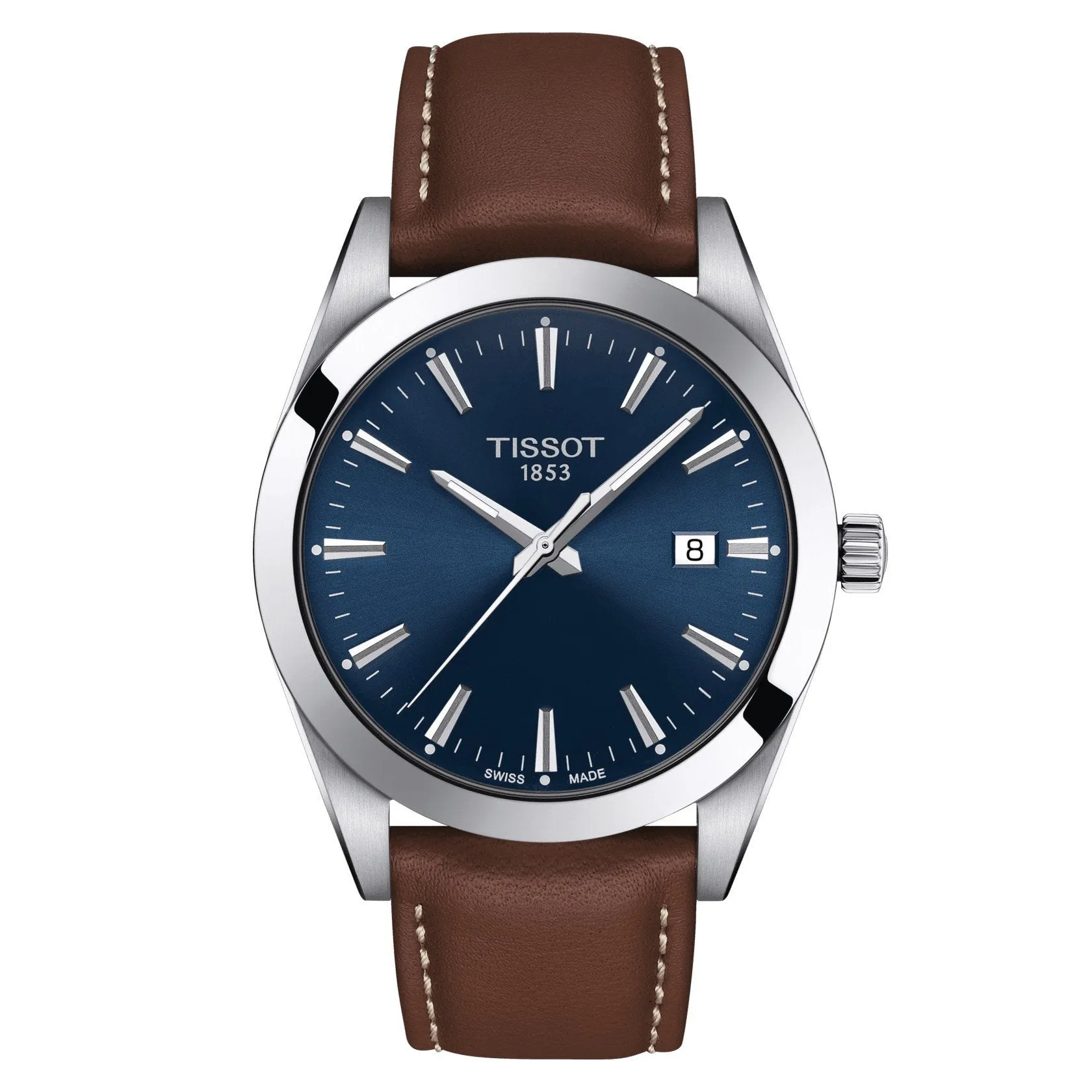 Tissot Men's Watch Gentleman Blue 40mm Steel Quartz Leather Brown T127.410.16.041.00
