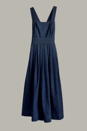Traveling Pinafore Dress Dark Indigo Blue Denim {Made to Order}