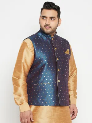 VASTRAMAY Blue Zari Weaved Nehru Jacket