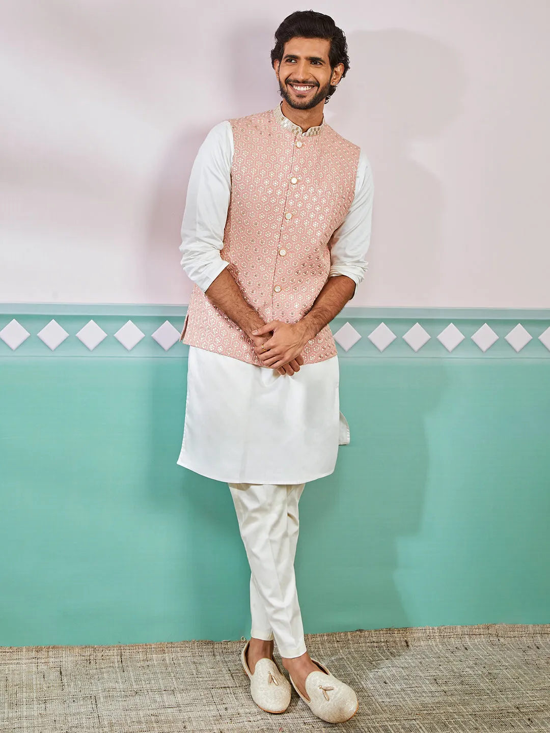 VASTRAMAY Men's Peach - Nehru Jacket