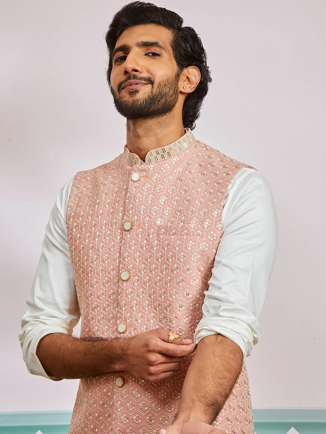 VASTRAMAY Men's Peach - Nehru Jacket