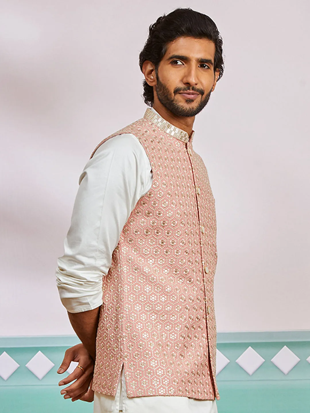 VASTRAMAY Men's Peach - Nehru Jacket