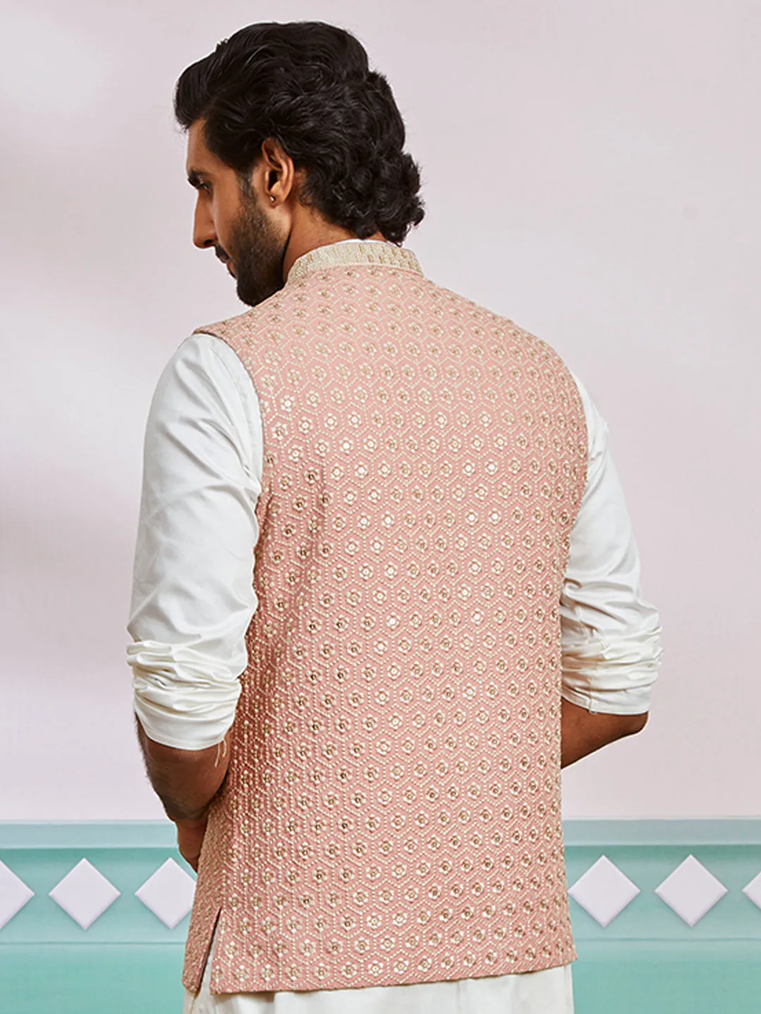 VASTRAMAY Men's Peach - Nehru Jacket