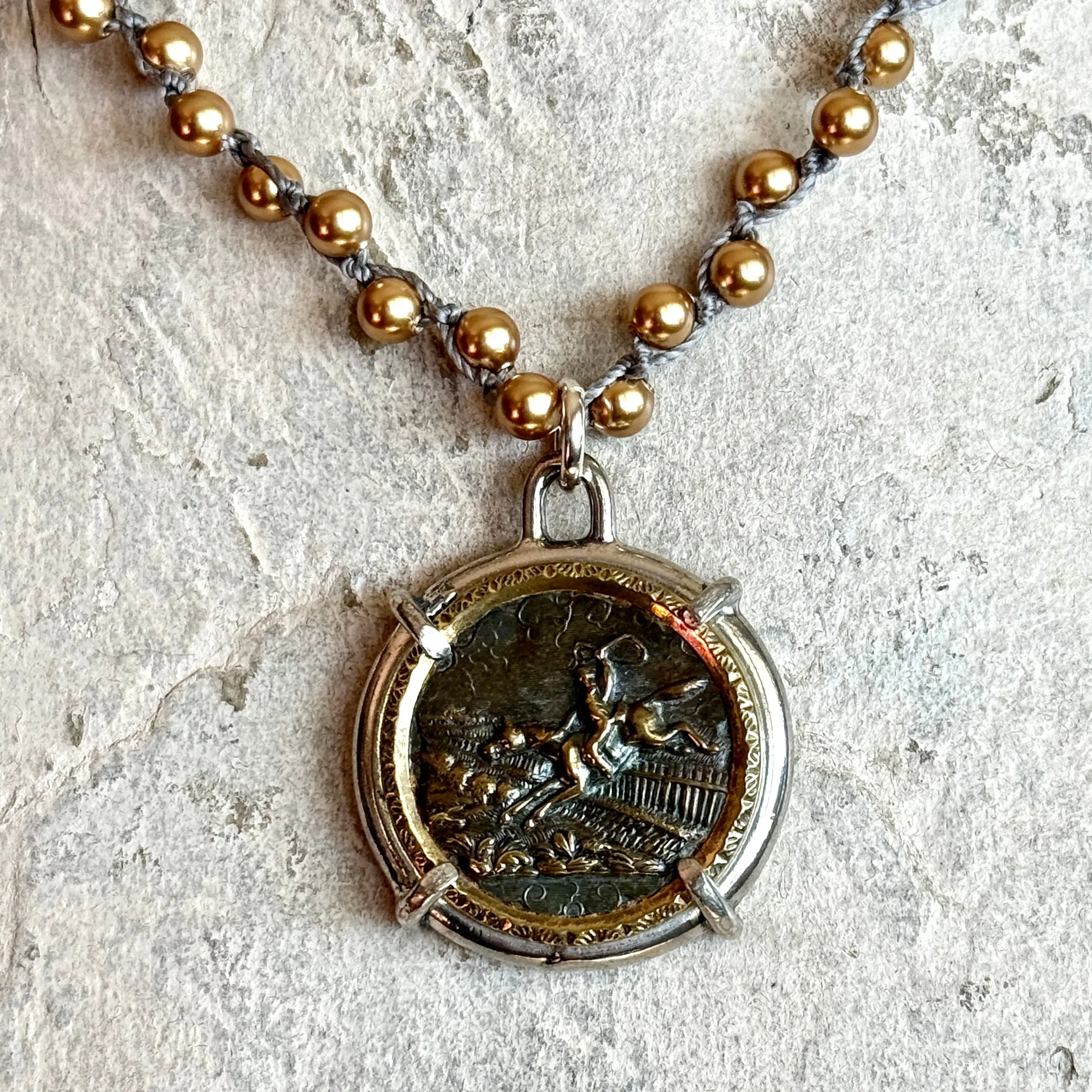 Vintage Jumping Horse Button Necklace