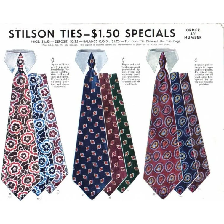 Vintage Mens Necktie Stilson Tie Ad 1940S 8X11 A3