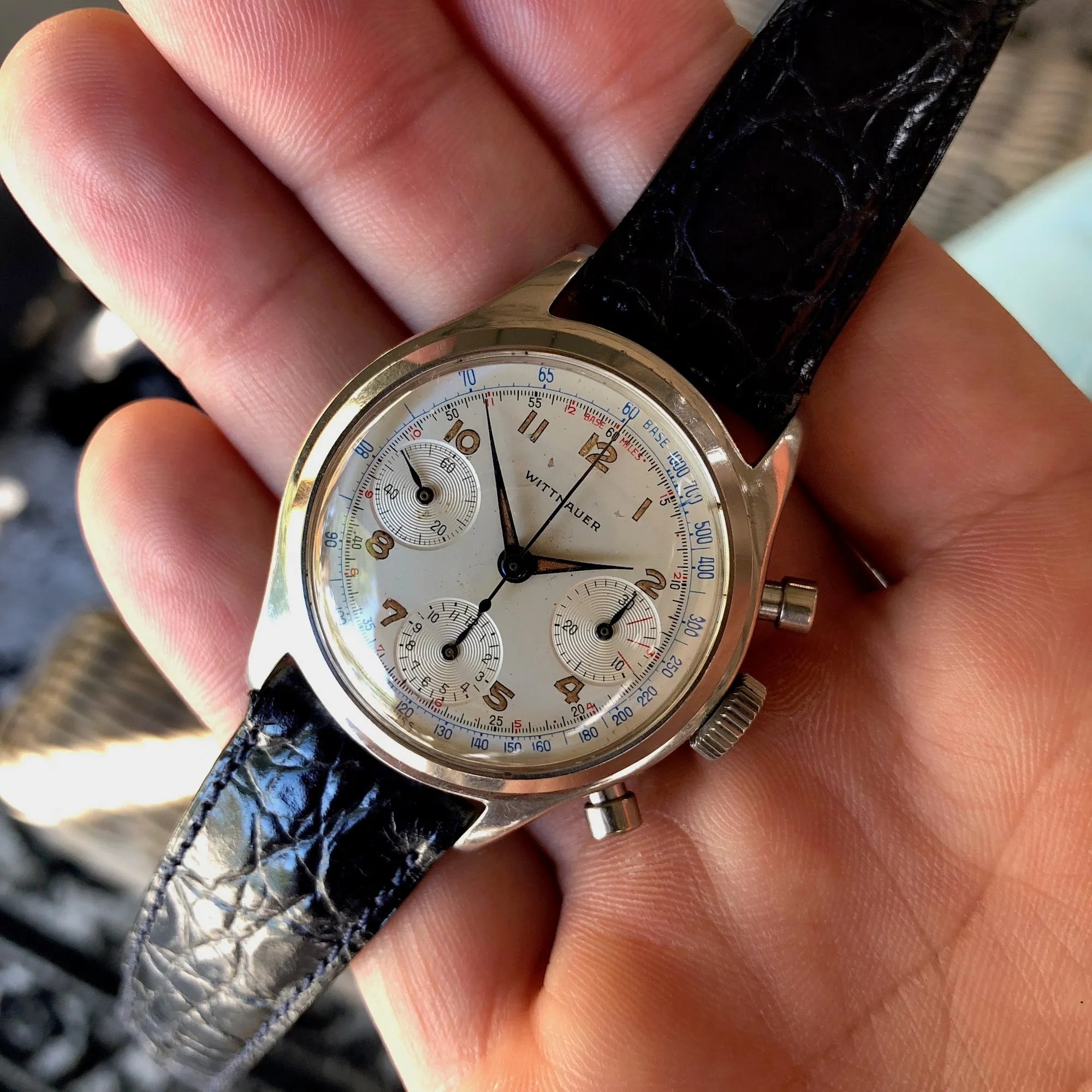 Vintage Wittnauer 800 Steel Chronograph Valjoux 72 35mm Wristwatch Circa 1960's