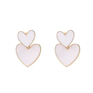 White Enamel & 18K Gold-Plated Double Heart Ear Jackets