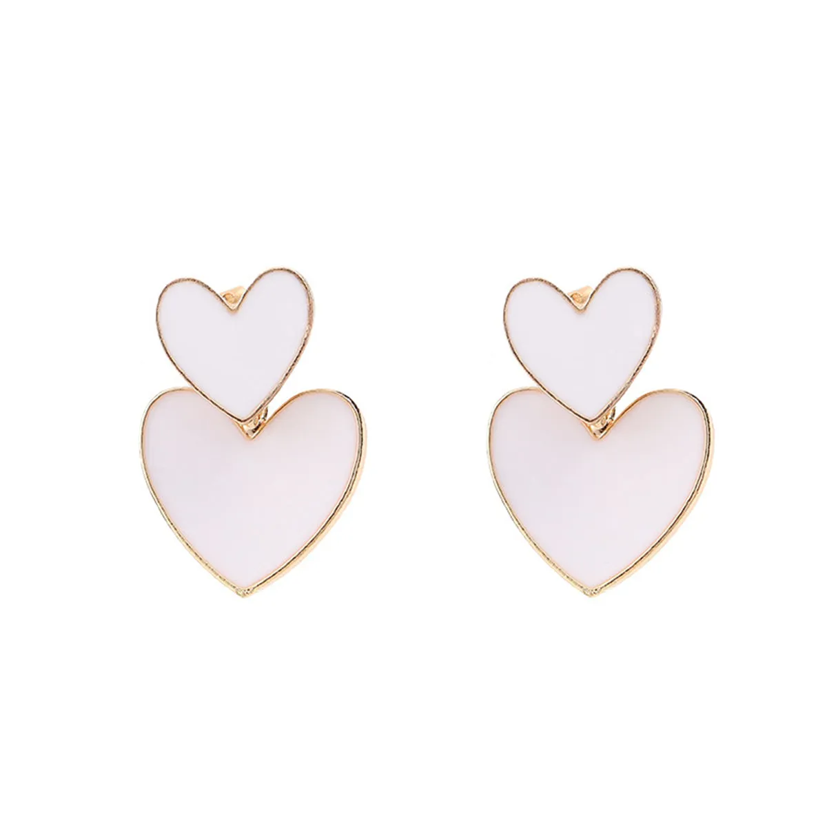 White Enamel & 18K Gold-Plated Double Heart Ear Jackets