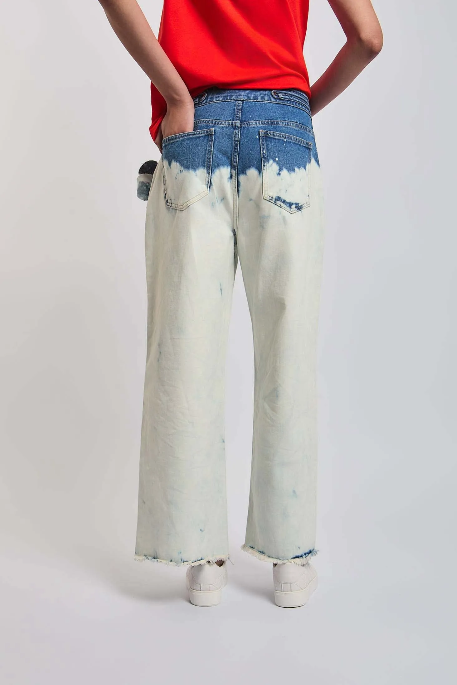 Women Denim Frayed Wide Leg GOLD