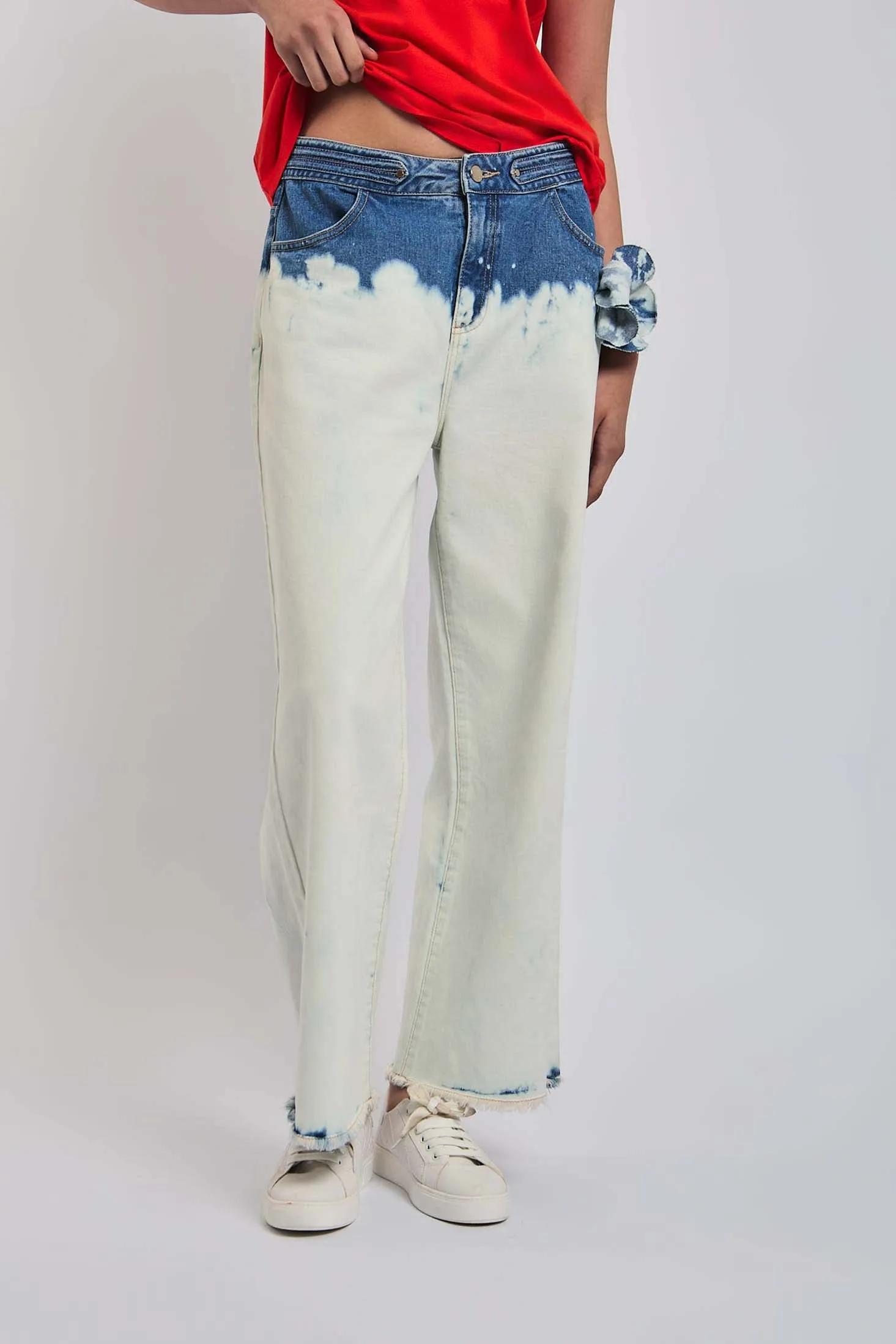 Women Denim Frayed Wide Leg GOLD