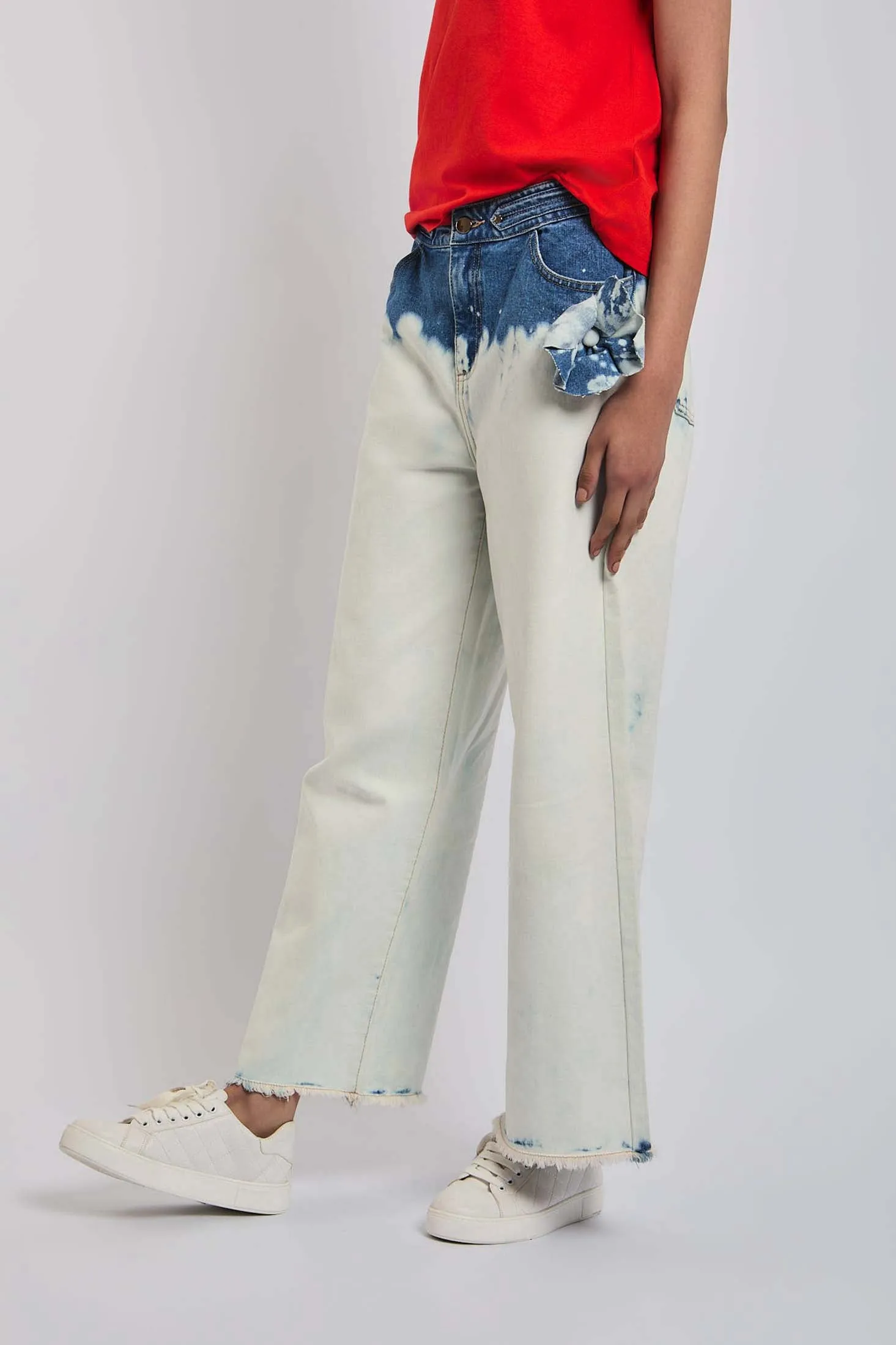Women Denim Frayed Wide Leg GOLD