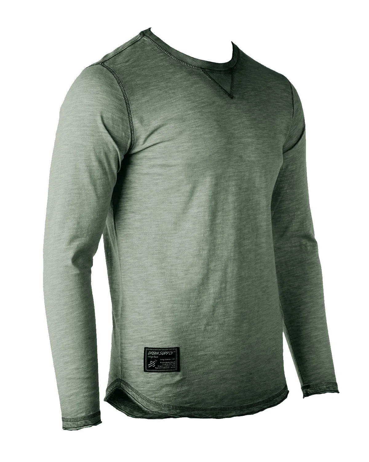 ZIMEGO Mens Long Sleeve Crewneck Oil Wash Vintage Raw Edge Hem Hipster Hip-Hop T shirt